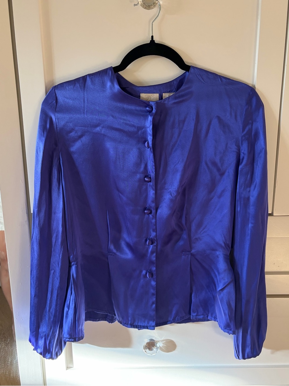 Emma James Royal Blue Satin Button-Front Blouse